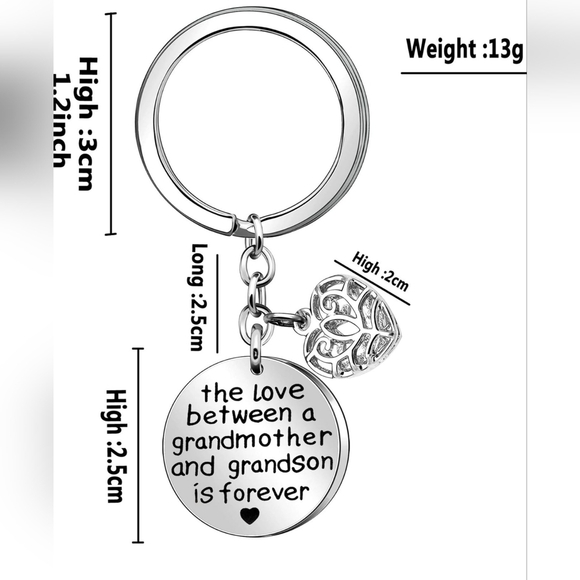 Grandmother & Grandson Keepsake Heart Keyring - Picture 3 of 5
